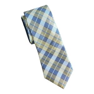 NWT Tommy Hilfiger Plaid Tan and Blue 100% Silk Men's Tie